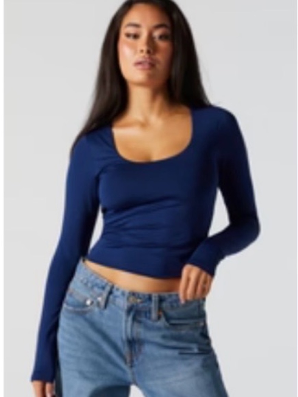 Urban Planet Navy Scoop Neck Long-Sleeve Top